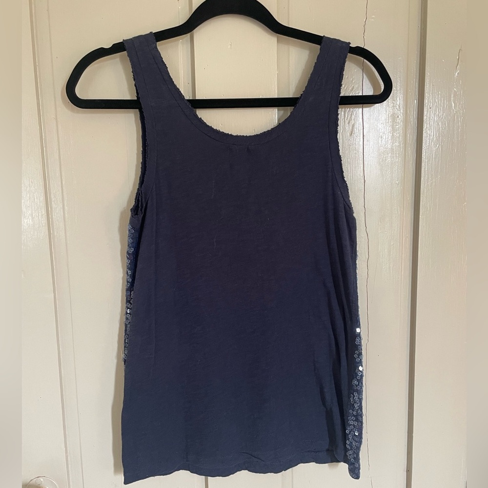 J. Crew Blue Sequin Sparkle Sleeveless Tank Top Raw Hem 100% Cotton Comfy Fun - Picture 11 of 12